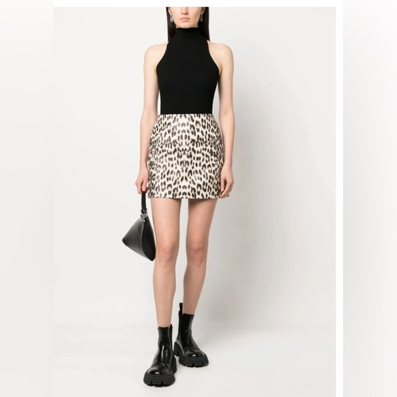BAUM UND PFERDGARTEN Leopard print leather Pencil Mini Skirt for Night Out - Picture 1 of 5